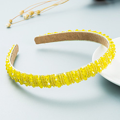Yellow Bling Bling Glass Beaded Hairband, Party Hair Accessories for Women Girls, Yellow, 12mm