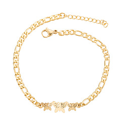 Golden Titanium Steel Link Bracelets, Butterfly for Women, Golden, 1-1/8x1/4 inch(2.8x0.8cm)