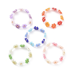 Mixed Color Glass Beaded Flower Wrap Stretch Finger Ring for Women, Mixed Color, US Size 6 1/2(16.9mm)