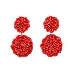 Red Vintage Floral Earrings with Pearl Beads for Elegant Look