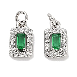 Зеленый Латунные микро проложить кубического циркония прелести, с целью перехода в кольце, прямоугольные, платина, зелёные, 10x6x3.5 мм, отверстие : 2.5 мм