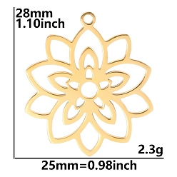 Golden 304 Stainless Steel Pendants, Hollow, Lotus Charm, Golden, 28x25mm