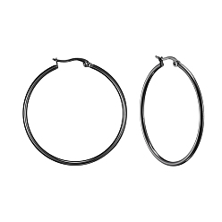 Gunmetal 304 Stainless Steel Big Hoop Earrings, Hypoallergenic Earrings, Ring Shape, Gunmetal, 12 Gauge, 44~46x2mm, Pin: 0.7~1.3x0.68mm
