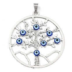 Flat Round Tibetan Style Alloy Pendants, Tree of Life with Evil Eyes Charm, Antique Silver, Flat Round, 60.5x55.5x4mm, Hole: 9x5.5mm