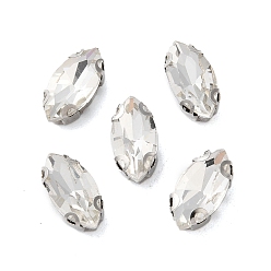 Прозрачный Шить на горный хрусталь, многожильных ссылки, стекло горный хрусталь, с латунными зубцами в платиновых тонах, аксессуары для одежды, граненые, лошадиный глаз , прозрачные, 15x7x5 мм, отверстие : 0.8~1 мм