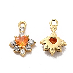 Оранжевый Латунь с микропокрытием, долговечный, без кадмия и без свинца, цветок с сердечком, реальный 18 k позолоченный, оранжевые, 12.5x8.5x3 мм, отверстие : 1.4 мм