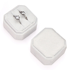 White 2-Slot Square Velvet Couple Ring Boxes, Finger Ring Storage Gift Case, for Wedding Engagement, White, 4.8x4.8x4.7cm