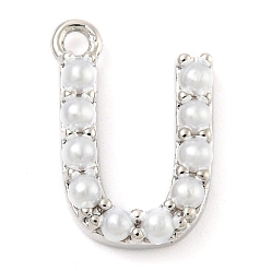 Letter U Подвески из искусственного жемчуга, с фурнитурой из экологически чистой латуни, без свинца и без кадмия, письмо амулеты, Буква U, 13x9x3 мм, отверстие : 1.4 мм