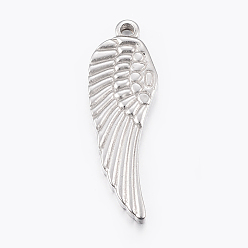 Stainless Steel Color 304 Stainless Steel Pendants, Wing, Stainless Steel Color, 35x11.5x3mm, Hole: 2mm