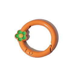 Orange Spray Painted Alloy Spring Gate Ring, Ring with Flower, Orange, 27x4mm, Hole: 1.3mm