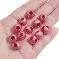 Indian Red Pearlized Acrylic European Beads, Large Hole Beads, 4-hole Round, Indian Red, 12x10mm, Hole: 4.5mm, 5pcs/bag