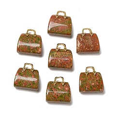 Unakite Natural Unakite Brass Pendants, Handbag Charms, Golden, 27.5x26x12mm, Hole: 6.3x5mm