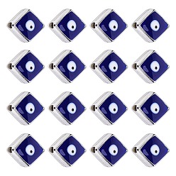 Blue CCB Plastic Enamel Beads, Platinum Metal Color, Rhombus with Evil Eyes, Blue, 16.5x13x5mm, 100pcs/box