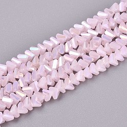 Pink Гальванические стекляныне бусины, имитация нефрита, треугольные, с покрытием AB цвета, граненые, розовые, 3~3.5x4~4.5x4~4.5 мм, отверстие : 0.8 мм, около 121~131 шт / нитка, 14.37~15.35 дюйм (36.5~39 см)