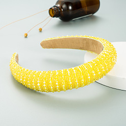 Yellow Bling Bling Glass Beaded Hairband, Wide Edge Headwear, Party Hair Accessories for Women Girls, Yellow, 30mm