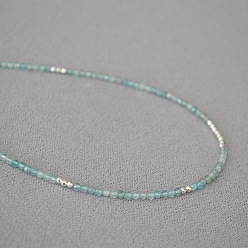 silver Elegant Blue Gemstone Beaded Necklace - Minimalist, Delicate, Unique, Fashionable.