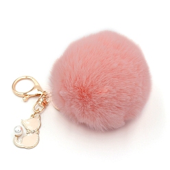 Light Coral Imitation Rabbit Fur Pom-Pom & Cat Keychain, Bag Pendant Decoration, Light Coral, 8cm