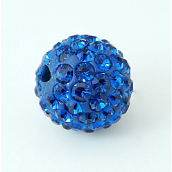 Capri Blue Pave Disco Ball Beads, Polymer Clay Rhinestone Beads, Grade A, Capri Blue, PP15(2.1~2.2mm), 14mm, Hole: 2mm
