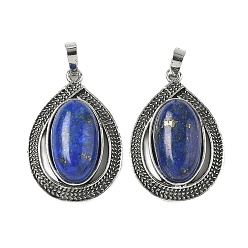 Ляпис-Лазурь Крашеные природные лазурит подвески, подвески из сплава, без свинца и без кадмия, старинное серебро и платина, 30x20.5x7 мм, отверстие : 7x4 мм