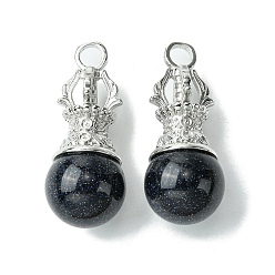 Синий Драгоценный Камень Синтетический синий авантюрин подвески, круглые подвески, Подвески-лампочки со стойкой, латунь с платиновым покрытием, рог оленя, без кадмия и без свинца, без кадмия и без свинца, 39~40x16~16.5 мм, отверстие : 4.5 мм