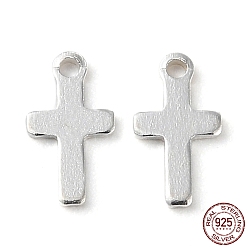Silver 925 Sterling Silver Cross Chain Extender Drops, Chain Tabs, Silver, 7x3.5x0.4mm, Hole: 0.7mm