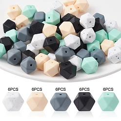 Mixed Color Hexagon Food Grade Eco-Friendly Silicone Focal Beads, Chewing Beads For Teethers, DIY Nursing Necklaces Making, Mixed Color, 14x14x14mm, Hole: 2.5mm, 5 colors, 6pcs/color, 30pcs/set.