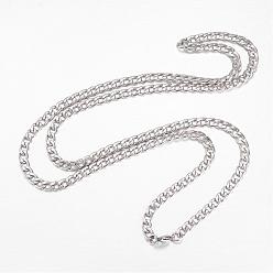 Stainless Steel Color 304 Stainless Steel Necklaces, Curb Chain Necklaces, Stainless Steel Color, 29.8 inch(75.7cm)