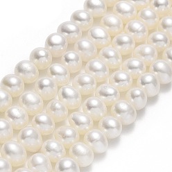 Beige Natural Cultured Freshwater Pearl Beads Strands, Round, Beige, 5~6x5.5~6.5x5.5~6mm, Hole: 0.7mm, about 71~76pcs/strand, 14.37~14.57 inch(36.5~37cm)