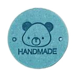 Medium Turquoise Microfiber Leather Label Tags, Handmade Embossed Tag, with Holes, for DIY Jeans, Bags, Shoes, Hat Accessories, Flat Round with Bear, 25mm