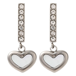 Нержавеющая Сталь Цвет 304 женские серьги-гвоздики со стразами из нержавеющей стали и натуральными ракушками, сердце, цвет нержавеющей стали, 26.5x11 мм