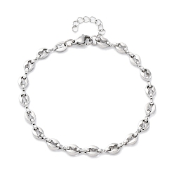 Нержавеющая Сталь Цвет 304 браслеты-цепочки из нержавеющей стали в виде кофейных зерен для женщин, цвет нержавеющей стали, 7 дюйм (17.7 см)