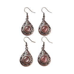 Вишневый Кварц Серьги с подвесками из кварцевого стекла вишневого цвета, женские полые латунные серьги с красной медью, 46.5x19.5 мм