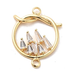 Golden Brass Pave Clear Cubic Zirconia Connector Charms, Ring Links with Mountain, Golden, 20.5x16x2.5mm, Hole: 1.8mm