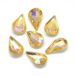 Gold Pointed Back Glass Rhinestone Cabochons, Back Plated, Faceted, AB Color Plated, teardrop, Gold, 13x8x4mm