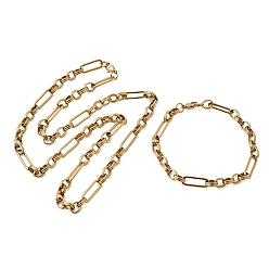 Настоящее золото 18K 304 Наборы украшений из браслета и ожерелья из нержавеющей стали с цепочкой., с карабин-лобстерами , ионное покрытие (ip), реальный 18 k позолоченный, 600 мм