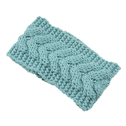 Turquoise Polyacrylonitrile Fiber Yarn Warmer Headbands, Soft Stretch Thick Cable Knit Head Wrap for Women, Turquoise, 210x110mm