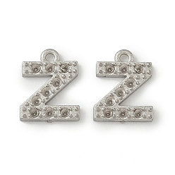 Letter Z 304 Настройки горный хрусталь из нержавеющей стали кулон, цвет нержавеющей стали, Письмо Z, пригодный для стразов 1 мм, 8x6.5x1 мм, отверстие : 0.7 мм