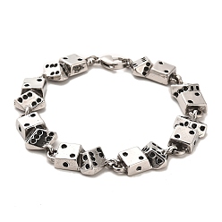 Antique Silver 304 Stainless Steel Dice Link Chain Bracelets, Antique Silver, 8-7/8 inch(22.6cm)