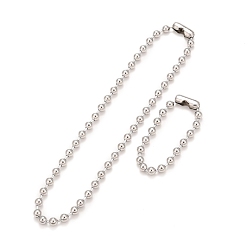 Couleur Acier Inoxydable 304 ensemble collier et bracelet chaîne boule en acier inoxydable, ensemble de bijoux avec fermoir à chaîne boule pour femme, couleur inox, 8-7/8 pouce (22.4~57 cm), perles: 8 mm