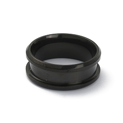 Electrophoresis Black 201 Stainless Steel Grooved Finger Ring Settings, Ring Core Blank, for Inlay Ring Jewelry Making, Electrophoresis Black, Inner Diameter: 17mm