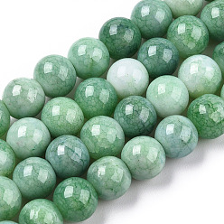 Green Opaque Crackle Glass Round Beads Strands, Imitation Stones, Round, Green, 8~9mm, Hole: 1.5mm, about 104~106pcs/strand, 30.31~31.10 inch(77~79cm)