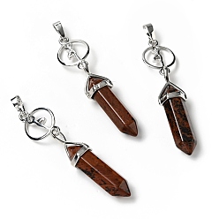 Mahogany Obsidian Natural Mahogany Obsidian with Brass Pendants, Cadmium Free & Lead Free, Bullet Shaped, 65~70mm, Hole: 4.6mm