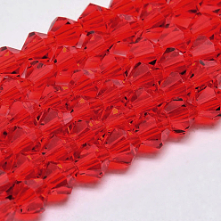 Red Imitate Austrian Crystal Bicone Glass Beads Strands, Grade AA, Faceted, Red, 5x5mm, Hole: 1mm, about 59pcs/strand, 11 inch