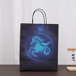 Capricorn Luminous 12 Zodiac Signs Kraft Paper Bags, with Handles, Gift Bags, Black, Capricorn, 11.1x6.4x14.3cm