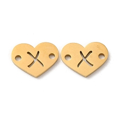 Letter X Ion Plating(IP) 304 Stainless Steel Connector Charms, Heart with Letter, Golden, Letter X, 9x12x1mm, Hole: 1.5mm