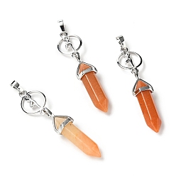 Yellow Aventurine Natural Yellow Aventurine with Brass Pendants, Cadmium Free & Lead Free, Bullet Shaped, 65~70mm, Hole: 4.6mm