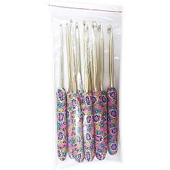 Polymer crochet hook Colorful printed soft clay handle crochet hook set, aluminum oxide gold foil crochet needle DIY knitting tools 9 pieces