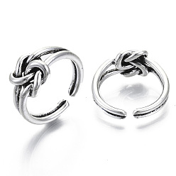 Antique Silver Zinc Alloy Cuff Finger Rings, Open Rings, Cadmium Free & Lead Free, Knot, Antique Silver, Size 7, Inner Diameter: 17mm