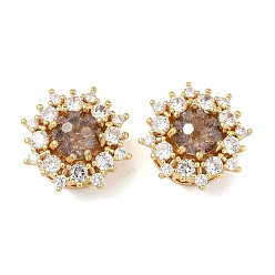 Светло-коричневый Латунные микро проложить кубического циркония бусы, плоско-круглые, реальный 18 k позолоченный, загар, 17.5x19x11 мм, отверстие : 1.8 мм