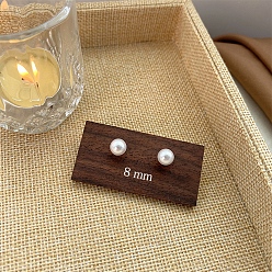 White Plastic Pearl Beads Stud Earrings, with 925 Sterling Silver Pins, White, 8mm